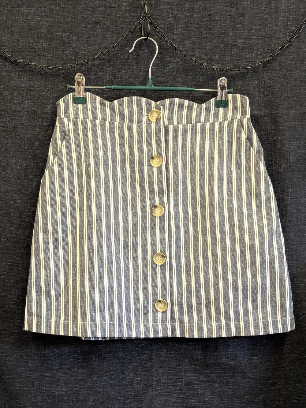 Blu Pepper Day to Day Striped Scalloped Waist Mini Skirt Blue & White Medium